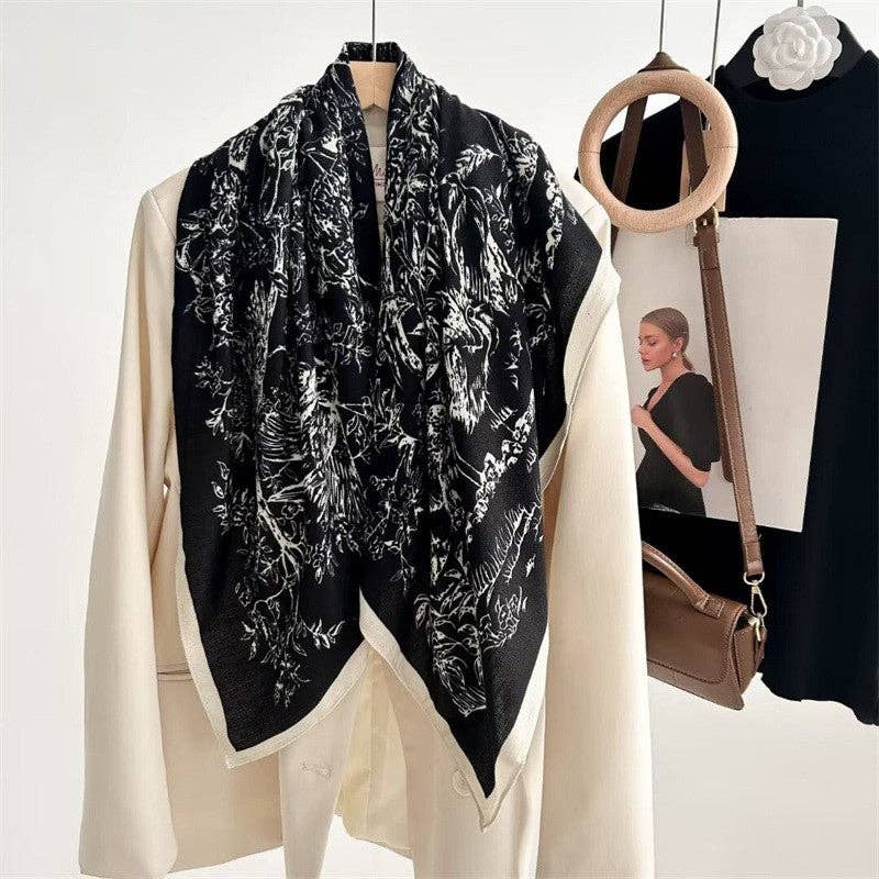 Sheer Trend - Wholesale Scarf - Women's - Vintage Floral Print Silk Scarf - Stylish And Versatile4