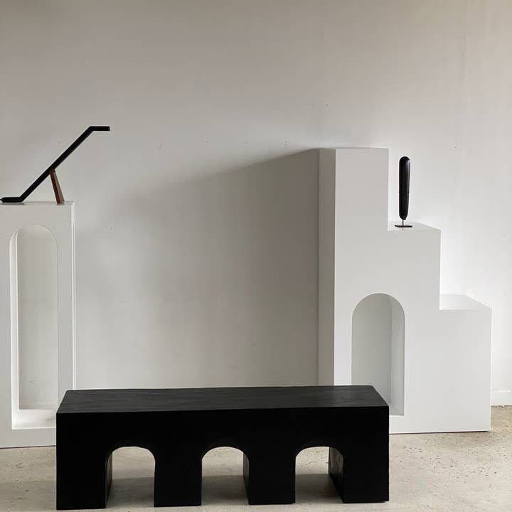 Office Objets - Wholesale Bench - Solid monoxyle wooden bench with sculpted base in 3 arches - Black color93