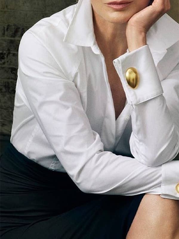 Sheer Trend - Wholesale Button Down Shirt - Women's - Long Sleeves Loose Buttoned Solid Color Lapel Blouses&Shirts Tops
