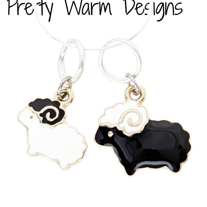 Black and White Sheep Stitch Markers for Knitting for wholesale by Pretty Warm Designs