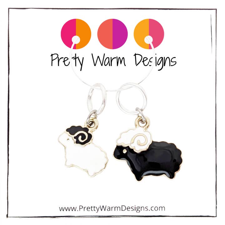Black and White Sheep Stitch Markers for Knitting for wholesale by Pretty Warm Designs