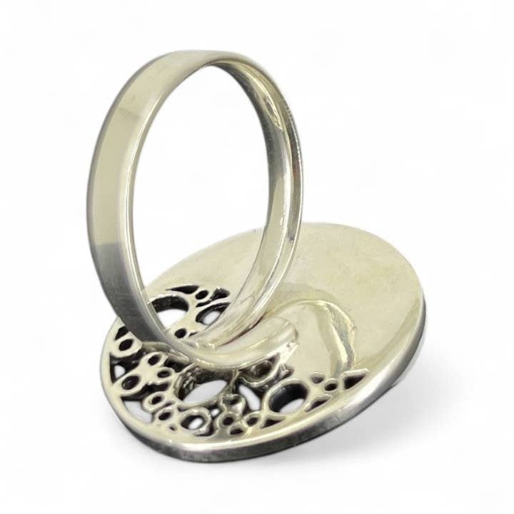 La Boîte à Cailloux - Wholesale Cocktail/gelegenheidsring - Verstelbare ring met oog van Sint Lucia bloem zilver 925 (Yin Yang)1