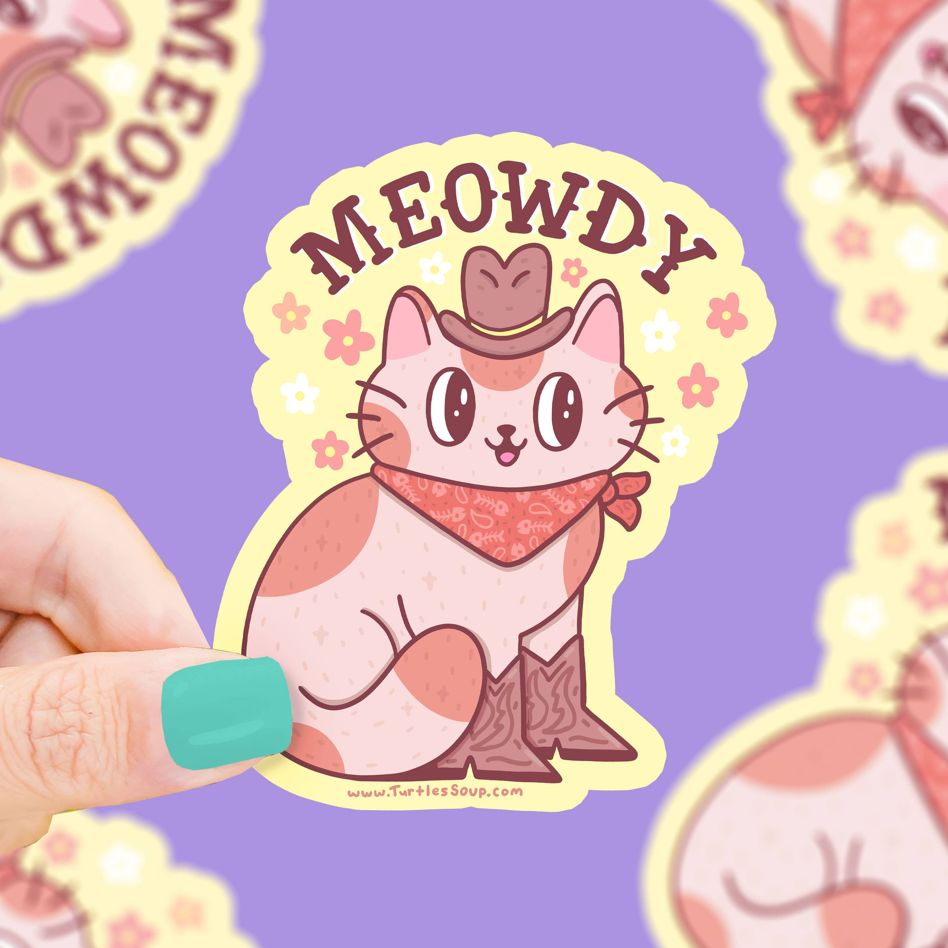 Turtle's Soup - Wholesale Sticker - Meowdy Western Cowboy Cat Vinyl Sticker