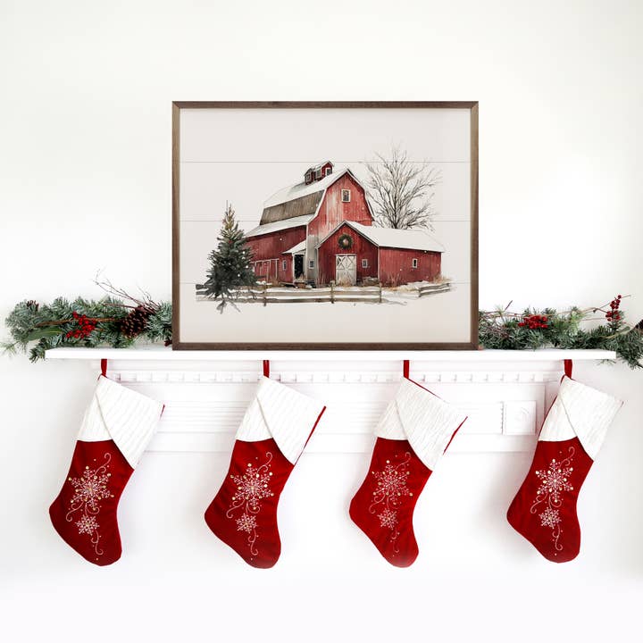 Kendrick Home - Wholesale Christmas Wall Art - Winter Barn With Shed2