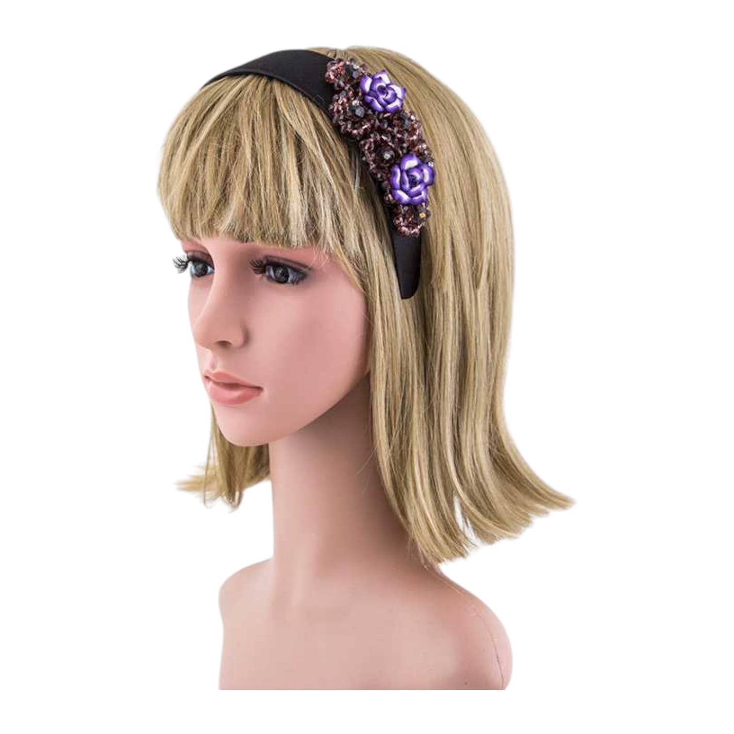LA Jewelry Plaza - Wholesale Fashion Headband - Women's - Ceramic Flower & Crystal Beads Satin Headband2