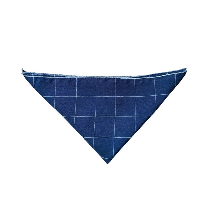 Navy Plaid Linen Pet Bandana for wholesale by Behle Farm