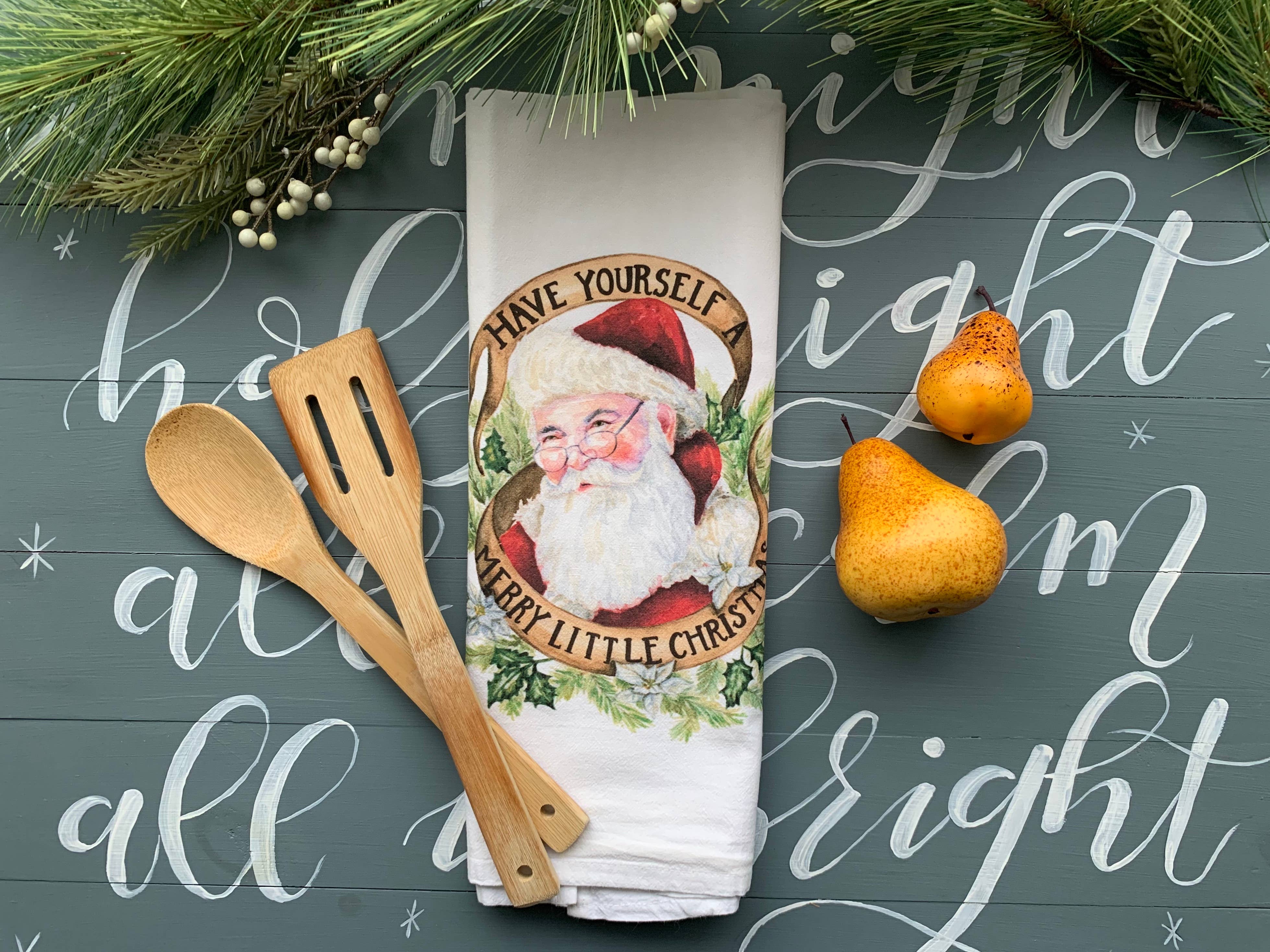 Meadowbrook Lane - Wholesale Tea Towel - Watercolor Merry Little Christmas Santa Flour Sack Tea Towel0