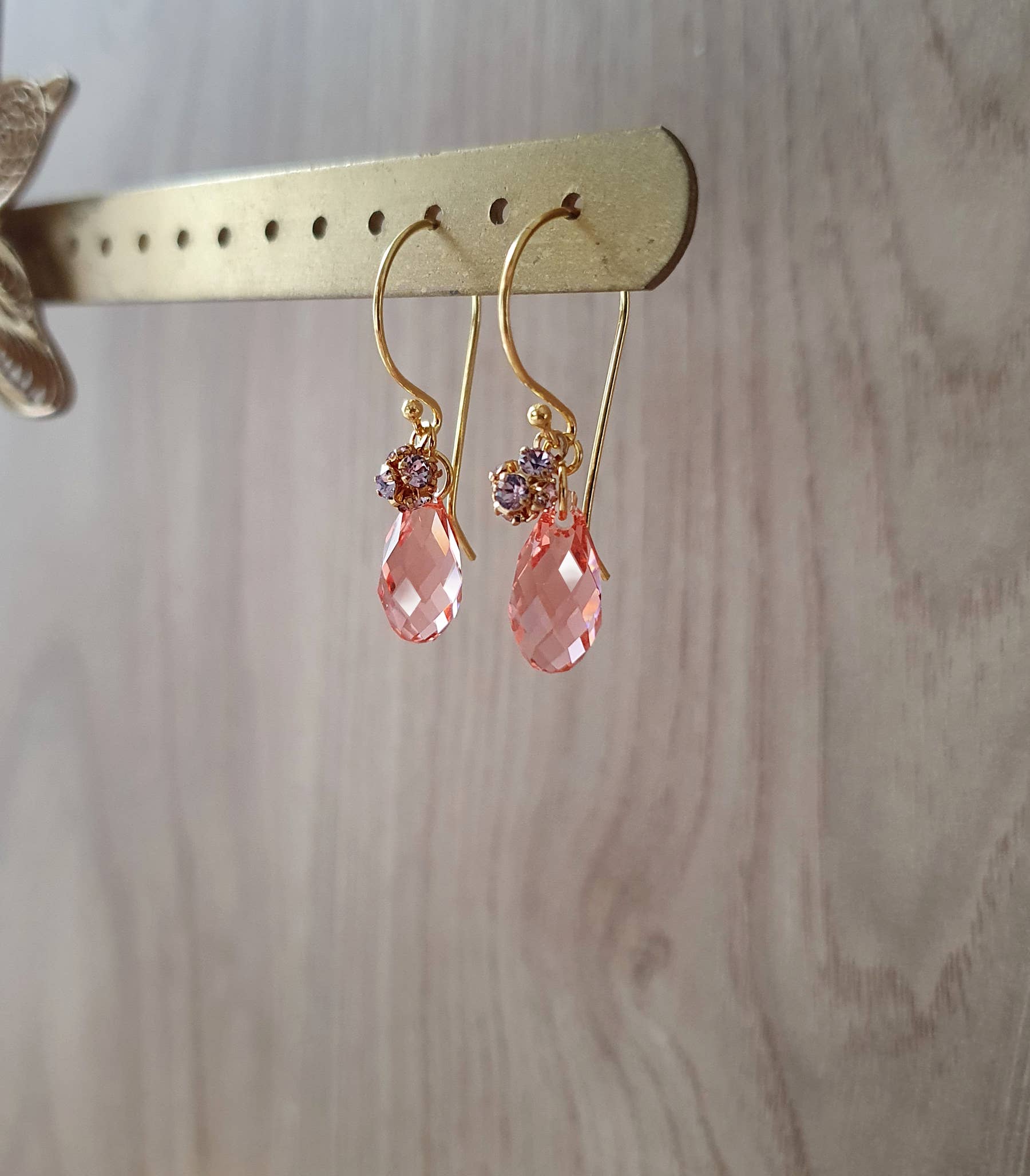 DIGE DESIGNS - Wholesale Dangle Earrings - 18K gold plated earrings with Rose Peach Austrian crystals4