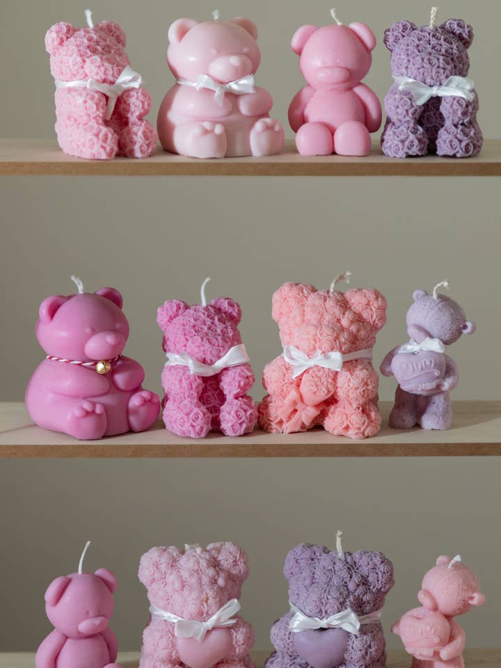 Collection de bougies en forme d'ours en peluche | Ours rose | Petites et grandes pour la vente par Ritual Spirit ltd
