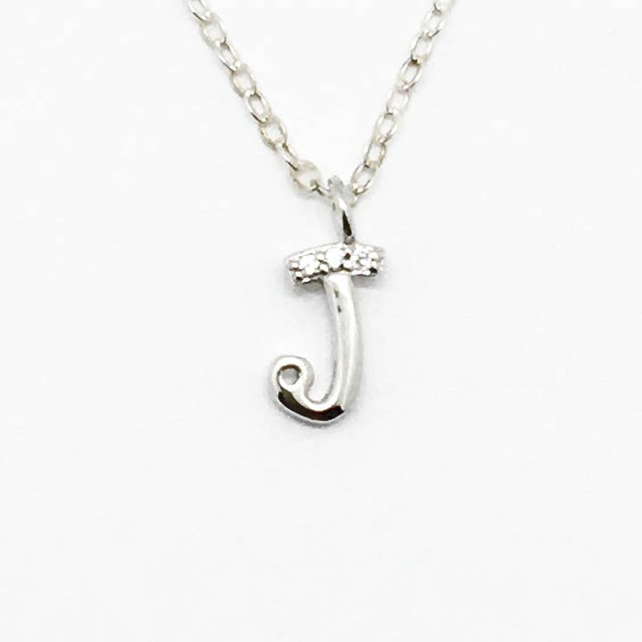 Collar monograma de plata de ley (J) de 20 pulgadas para venta al por mayor de Dangles Bangles More Co