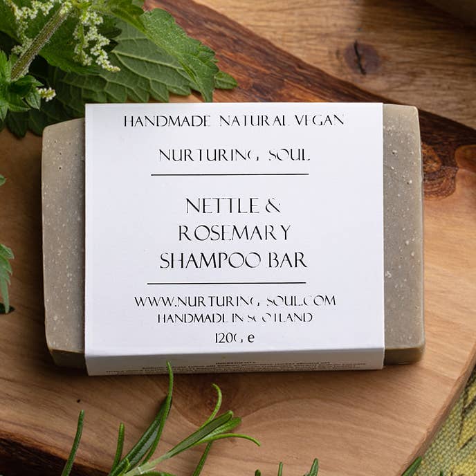 Nettle and Rosemary natural vegan shampoo Bar for wholesale by Nurturing Soul