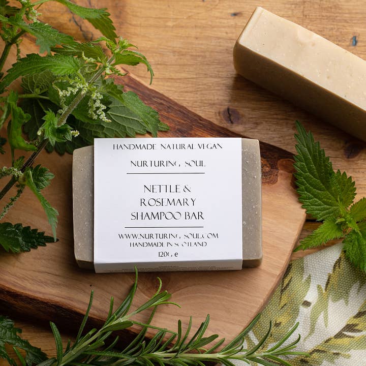 Nettle and Rosemary natural vegan shampoo Bar for wholesale by Nurturing Soul