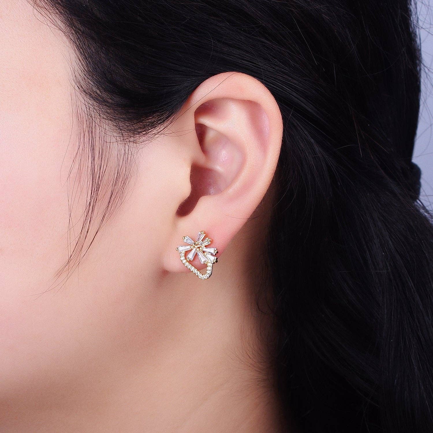 Aim Eternal – wholesale Stud/post earrings – Dainty Gold Strawberry Stud Earring with Baguette Cz Stone1