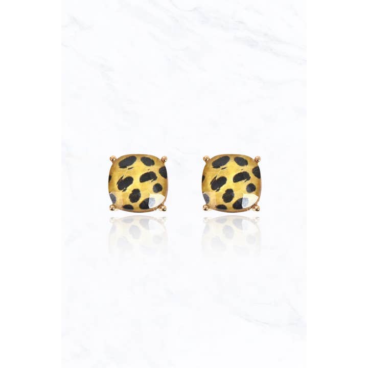 Suzie Q USA - Wholesale Stud/Post Earrings - Dalmatian Cheetah Print Cushion Cut Post Earrings