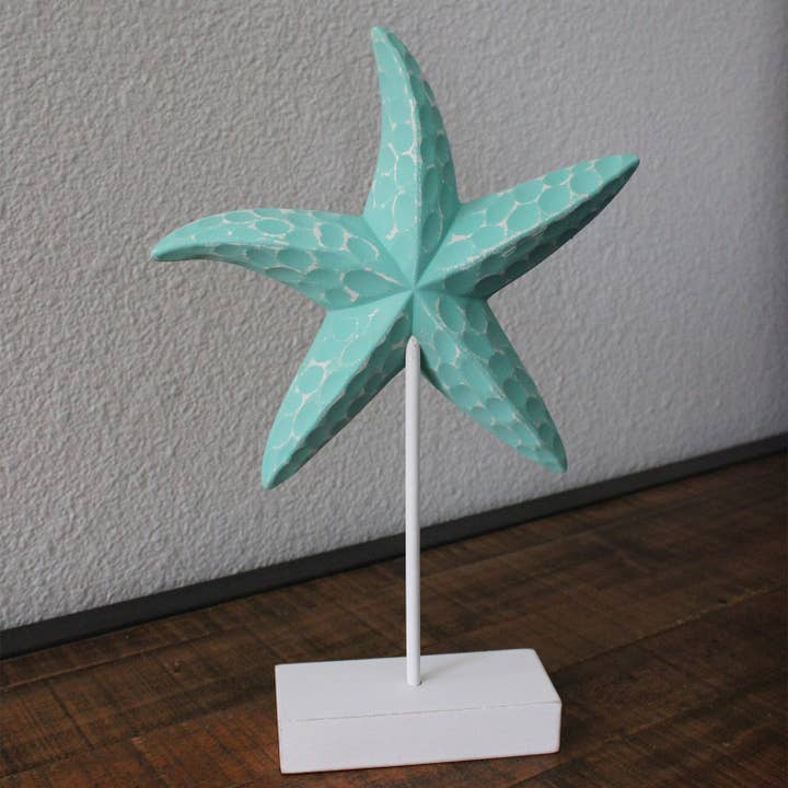 CB Home Collection - Wholesale Decorative Tabletop Object - 12" Aqua Starfish On Stand - Tabletop Decor1