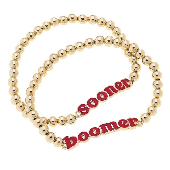 Oklahoma Sooners Slogan Ball Bead Bracelet Set of 2 for wholesale by Canvas Style