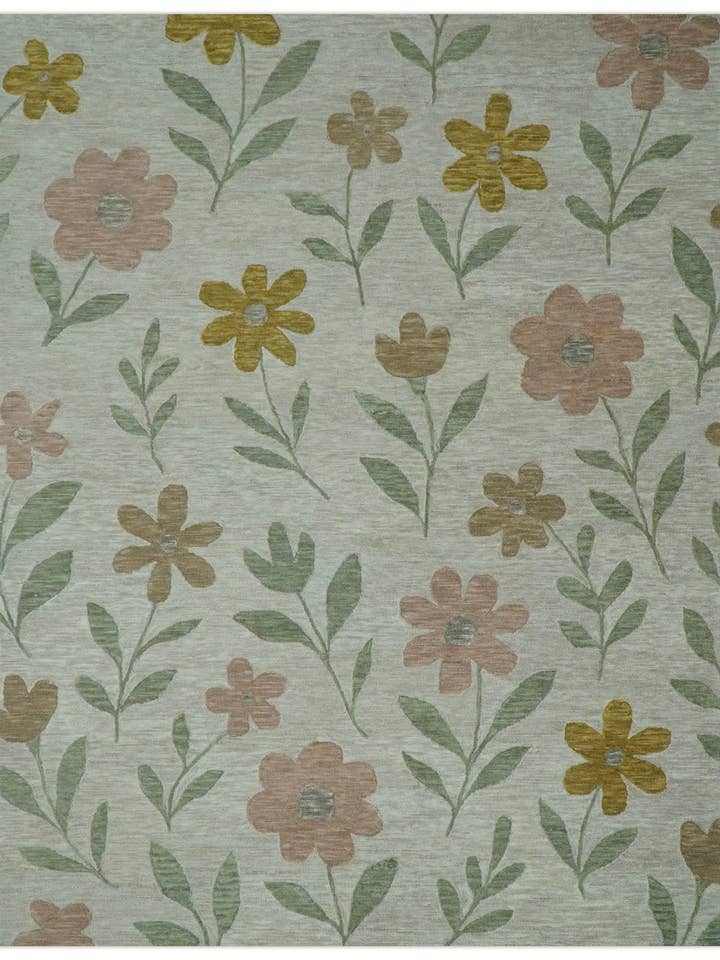 Custom Made Modern Floral Design Beige Hand Tufted Wool Area Rug for wholesale by The Rug Decor, Inc.