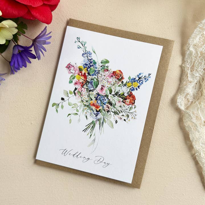 Hand-Painted Floral Wedding Card for wholesale by Katie Hipwell Design
