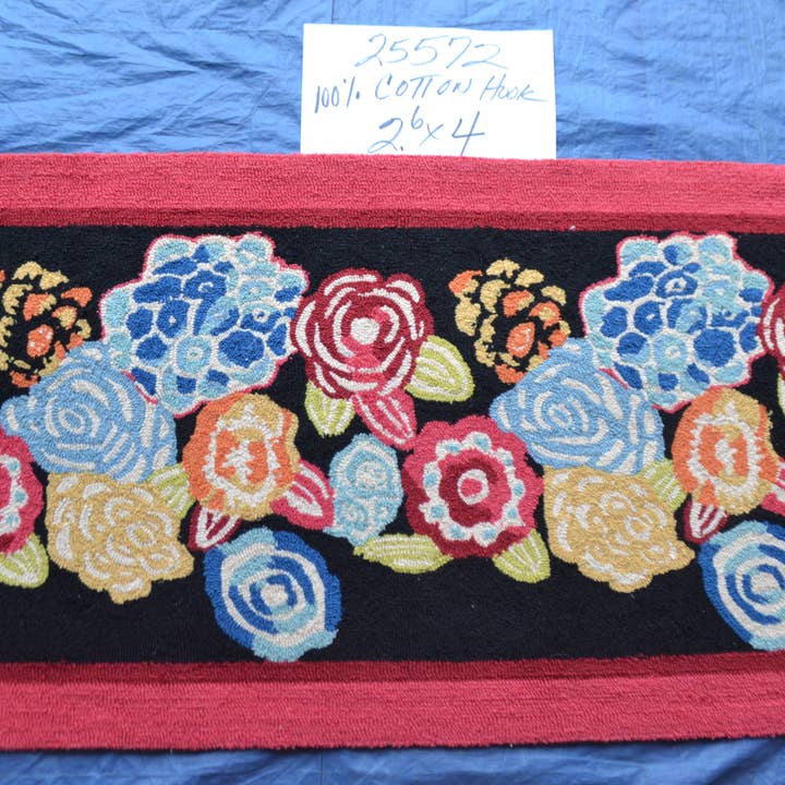 BOHO BLOEMEN ZWARTE MONSTERKLEED - 76 CM X 122 CM voor wholesale door The Rug Market