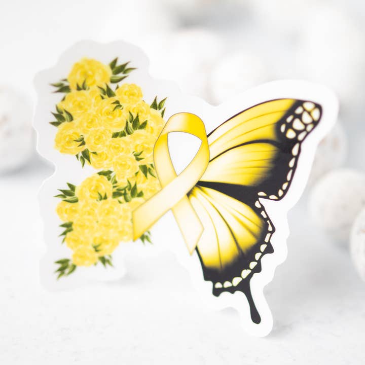 Gul fjäril, Självmordsförebyggande, Vinyl klistermärke, 3x3 in för wholesale av Savannah and James Co