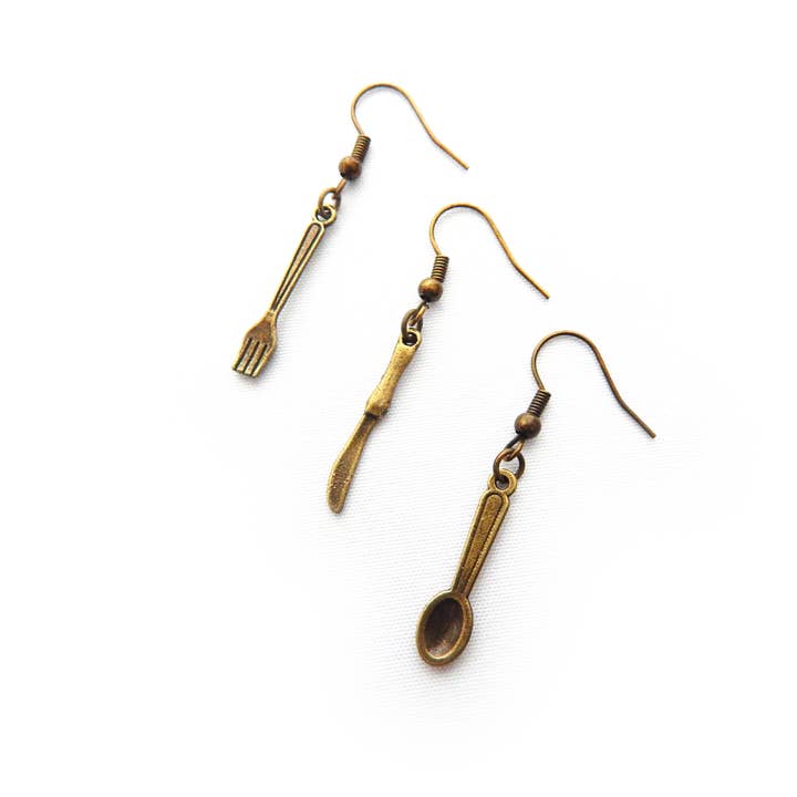 Antique Bronze Cutlery Dangle Earrings for wholesale by 8th Sin
