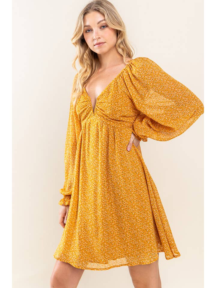 PUMPKIN SPICE ED5292 FLORAL CHIFFON FLARE DRESS WITH OPEN BACK for wholesale on Faire