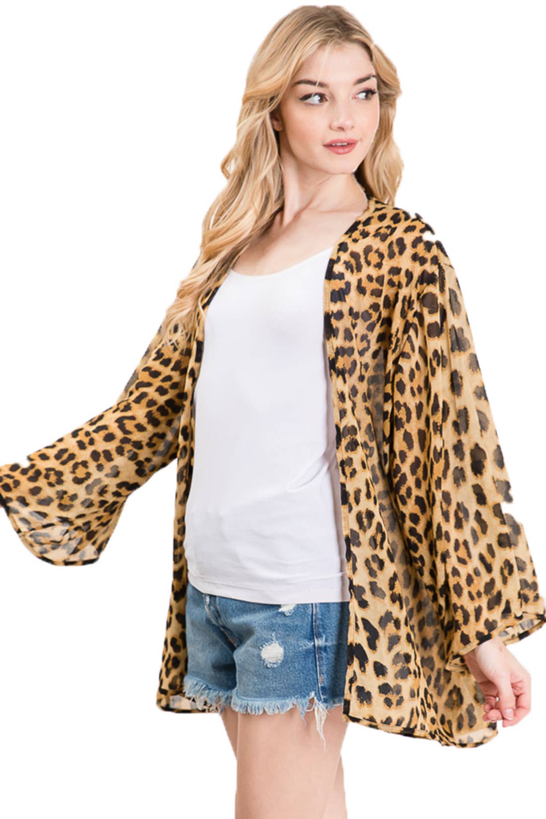 Shop Lev - Vente Kimono – femme - Cardigan surdimensionné en mousseline à manches kimono à imprimé léopard5