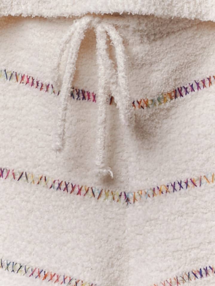 Ivory Multi Color Overstitch Stripe Sweater Short for wholesale on Faire1