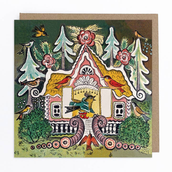 Bird in Pretty House Greeting Card for wholesale by Kapelki Art