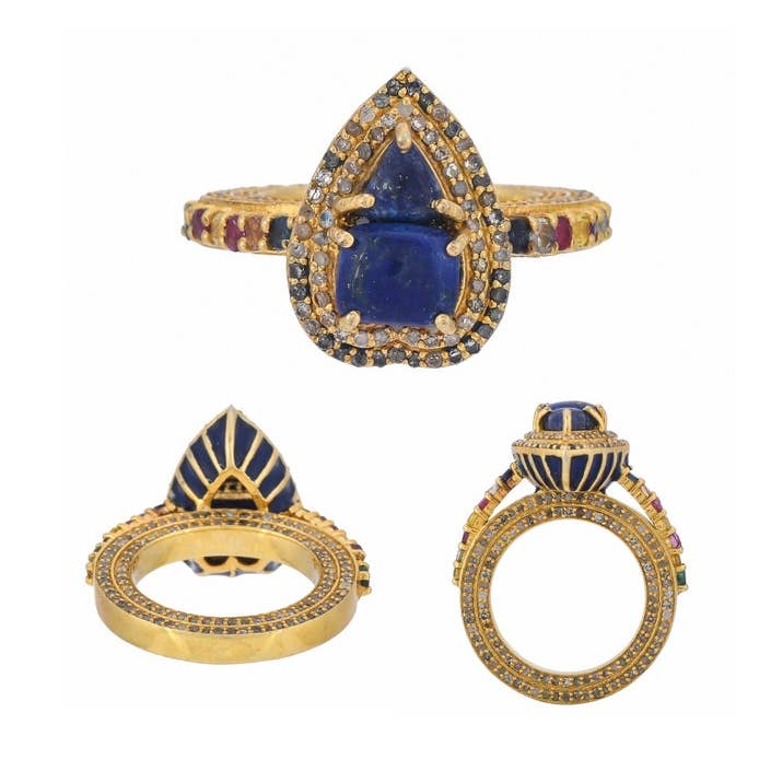 Anillo de plata con diamantes, lapislázuli, esmeralda, rubí y zafiro «Okay Now» para venta al por mayor de Misteerious Seed