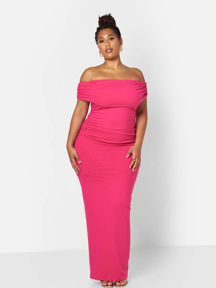 Analise Cotton Over The Shoulder BodyconMaxi Dress for wholesale by REBDOLLS