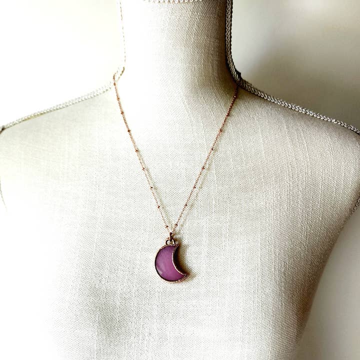 MergingMetals - Wholesale Pendant/Charm Necklace - Pretty in Pink Rose Quartz Moon Necklace
