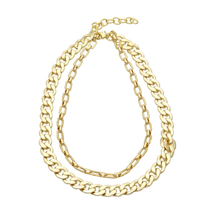 Collana a strati con catena dorata spessa ✦ NC-SJ0375 per la vendita all'ingrosso da parte di Simply Jewels