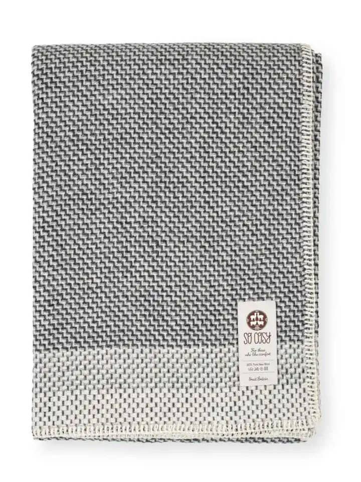 Derby Pure New Wool Throw Blanket in Charcoal Grey for wholesale by So Cosy Ltd.