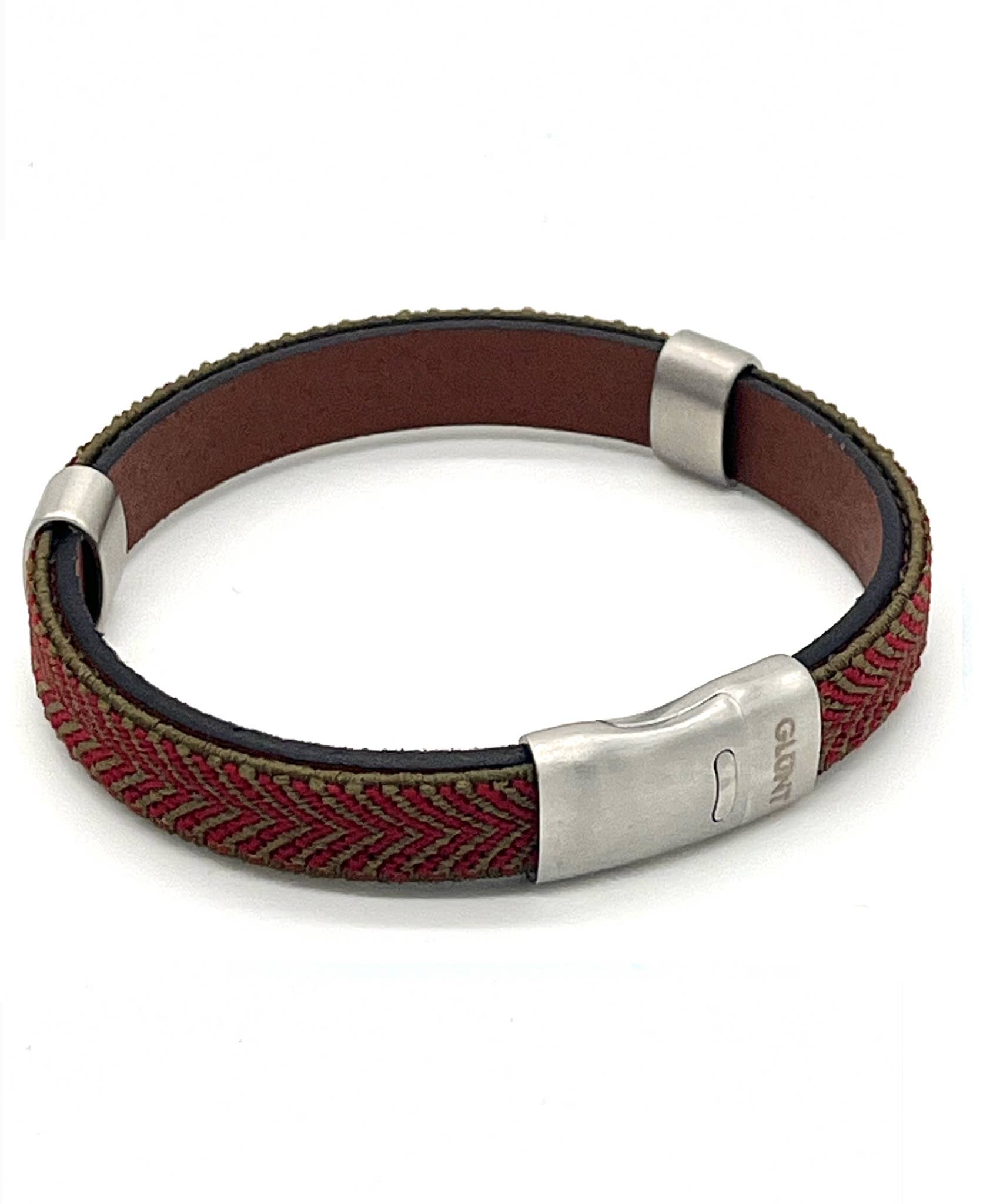 GLUNT - Wholesale Woven/Braided Bracelet - SKS GREEN / RED - CAMEL LEATHER