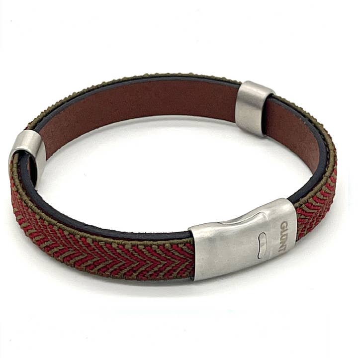GLUNT - Wholesale Woven/Braided Bracelet - SKS GREEN / RED - CAMEL LEATHER0