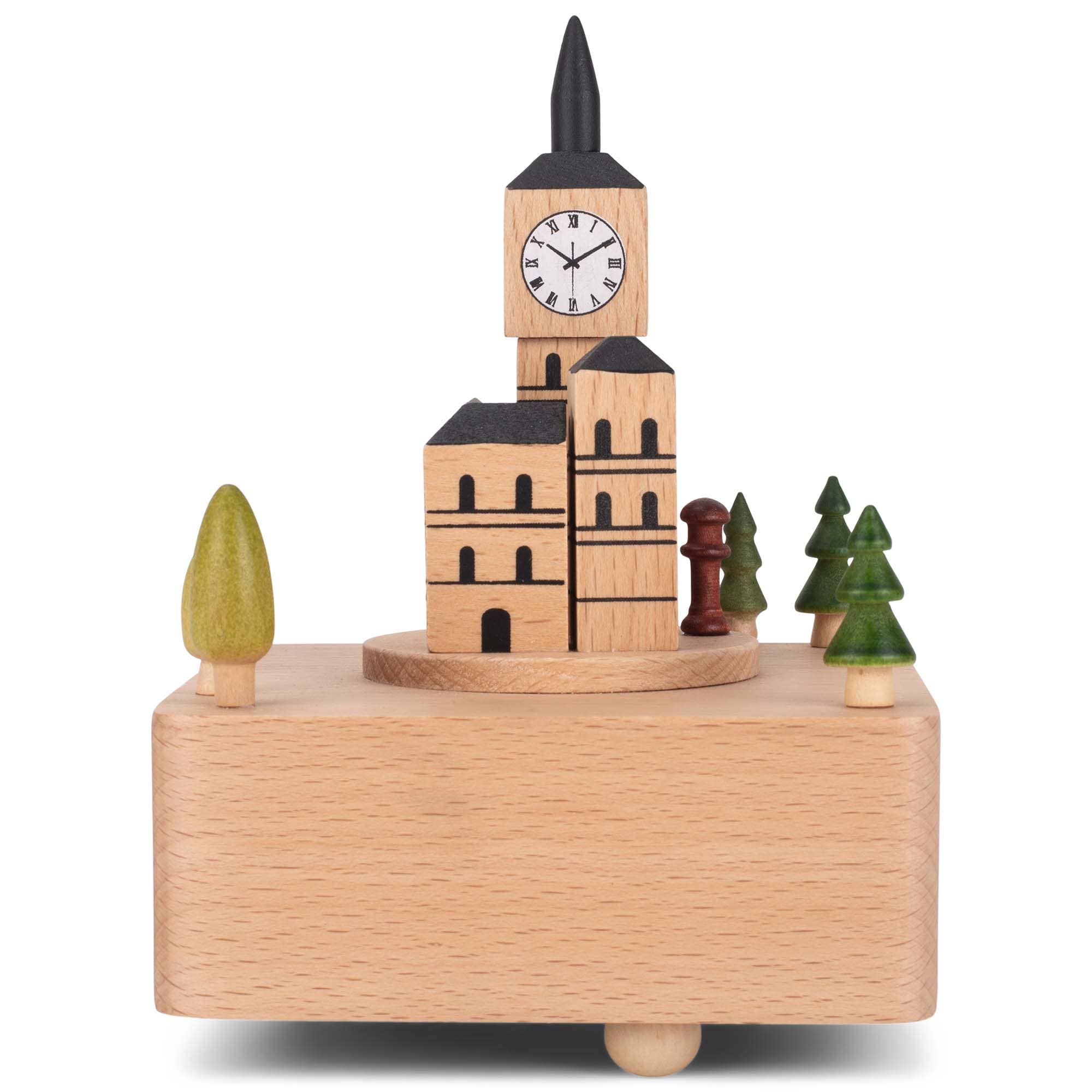 EAST AVENUE - Wholesale Decorative Tabletop Object - Big Ben Car Woodgrain 6 inch Beech Wind-Up Musical Figurine2