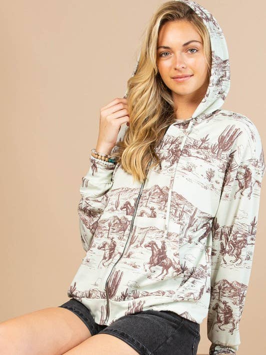 PICTACHIO/MARRONE CHIARO FELPA CON CAPPUCCIO APERTA SUL DAVANTI AV1261-RILEY WILD WEST in vendita all'ingrosso su Faire0