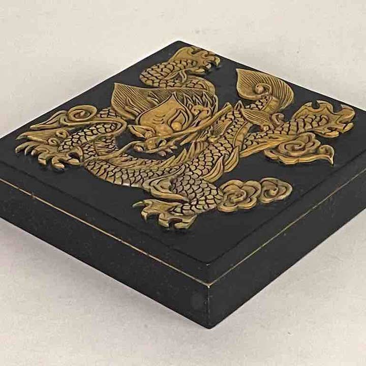 The Niger Bend - Venta al por mayor Cajas decorativas - Dragon Design - Caja decorativa cuadrada de esteatita negra