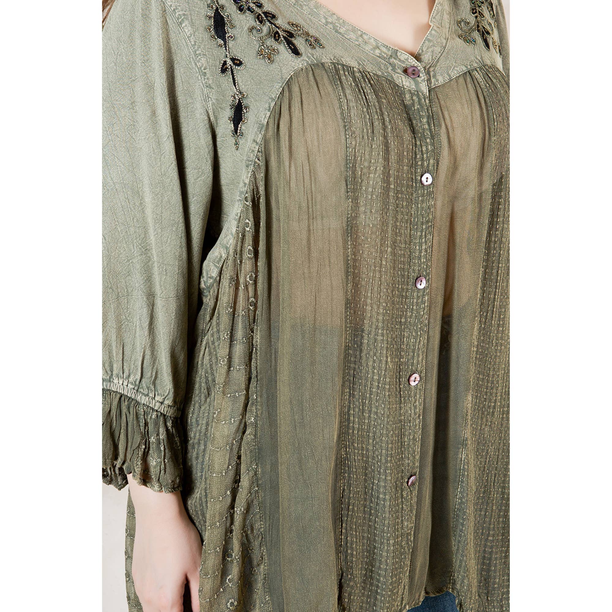 Young Threads - Venta al por mayor Blusa - Mujer - Blusa bohemia adornada estilo western (Color nuevo)42