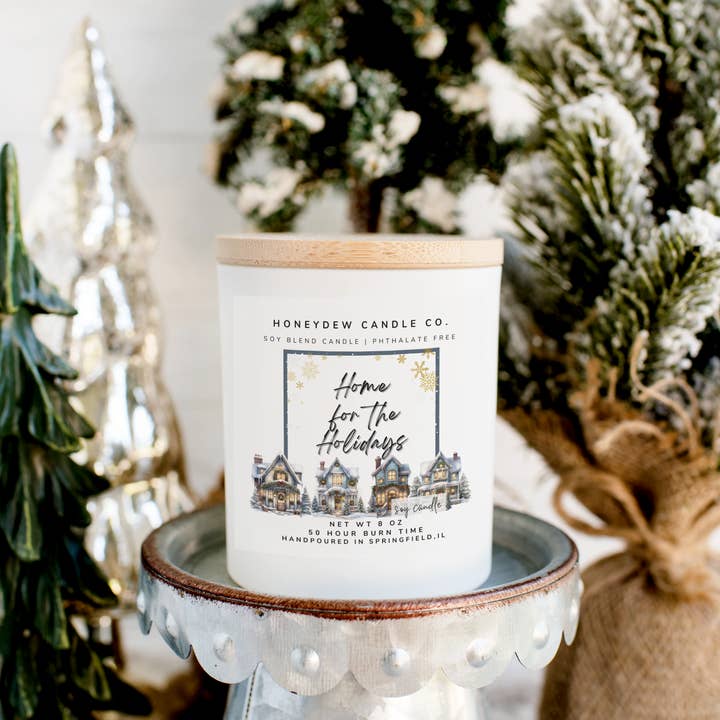 Home for the Holidays 8 oz Jar Candle for wholesale by Honeydew Candle Co.