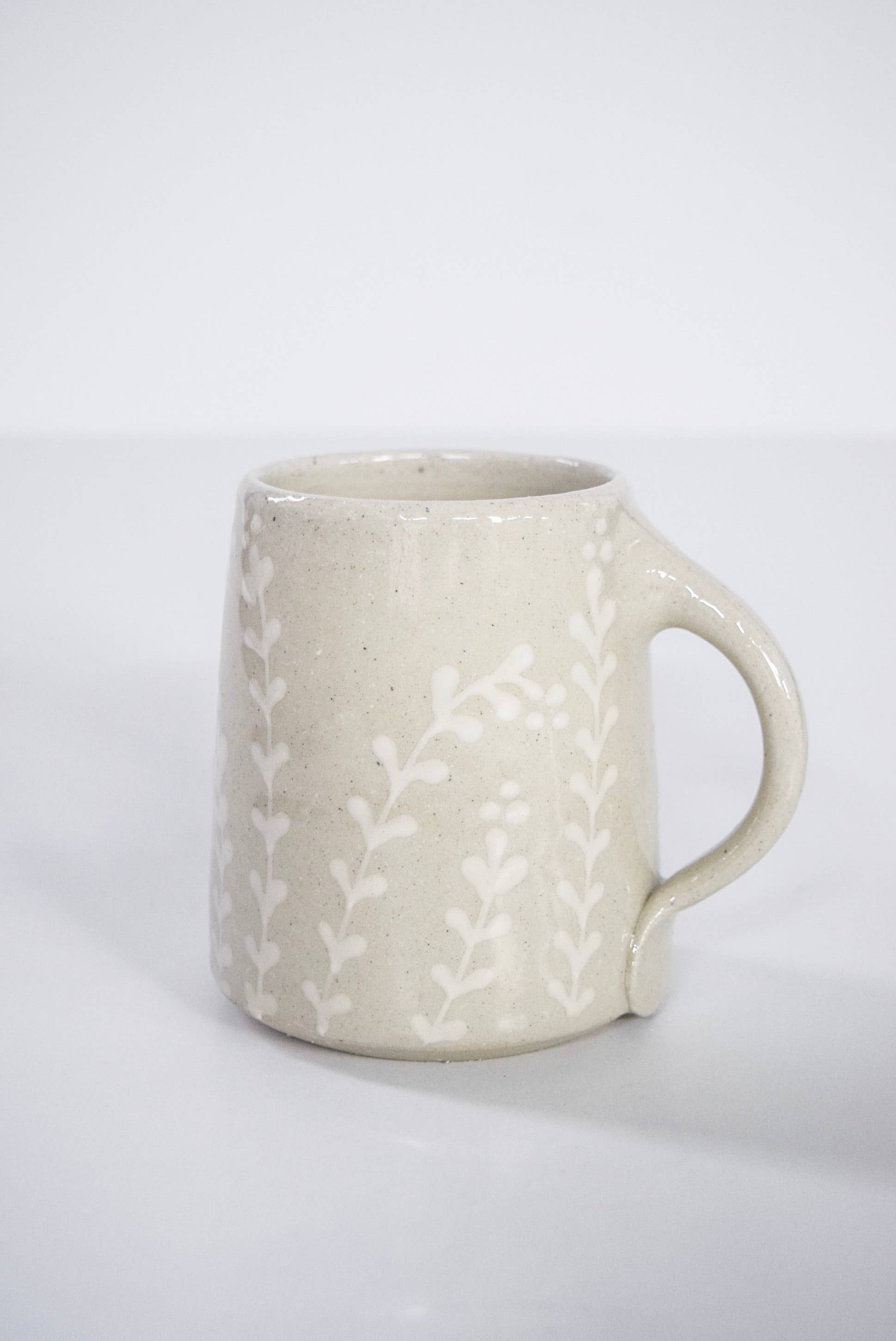 Curry Wilkinson Pottery - Wholesale Coffee Mug - Handmade Decorated Stoneware Mug with White Florals