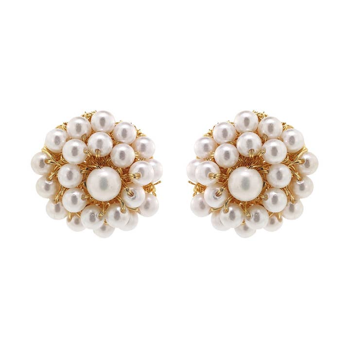 Lavish By Tricia Milaneze – wholesale Stud/post earrings – Pearl & Gold Ava Post Handmade Crochet Earrings0