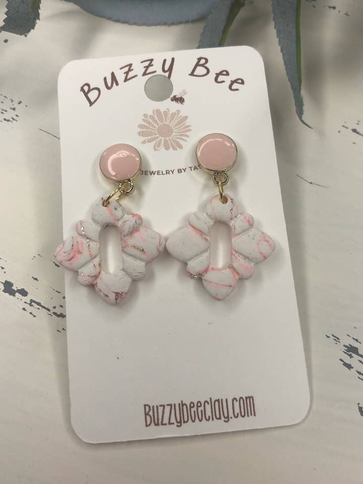 Pink Marbled Mini Floral Cutout Dangle for wholesale by Buzzy bee clay