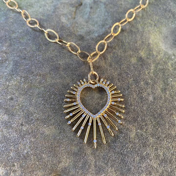 14K GF Bursting Heart CZ Charm Necklace for wholesale by Beshea Beshea