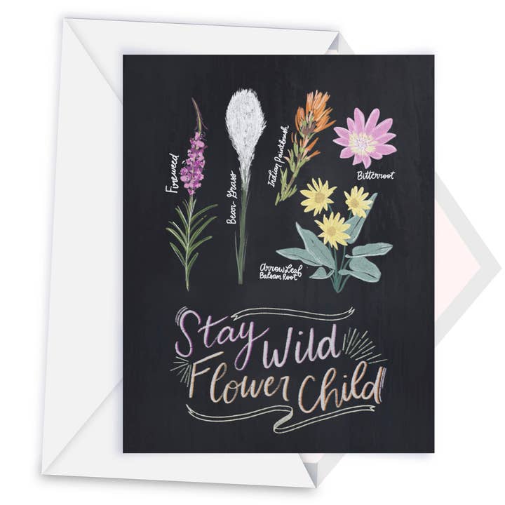 Flower Child Greeting Card - "Stay Wild, Flower Child" for wholesale by Creatively Leanne