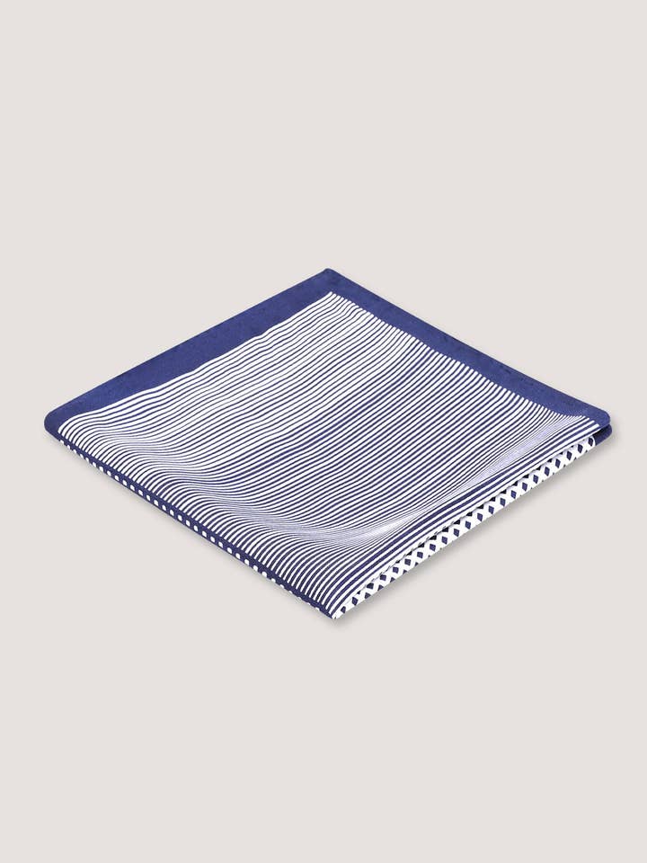 White & Blue Dotted Silk Pocket Square for wholesale by Brian Oak Limited