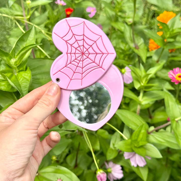 Peach Beast - Wholesale Compact Mirror - Pink Halloween Spider Web Pocket Mirror3