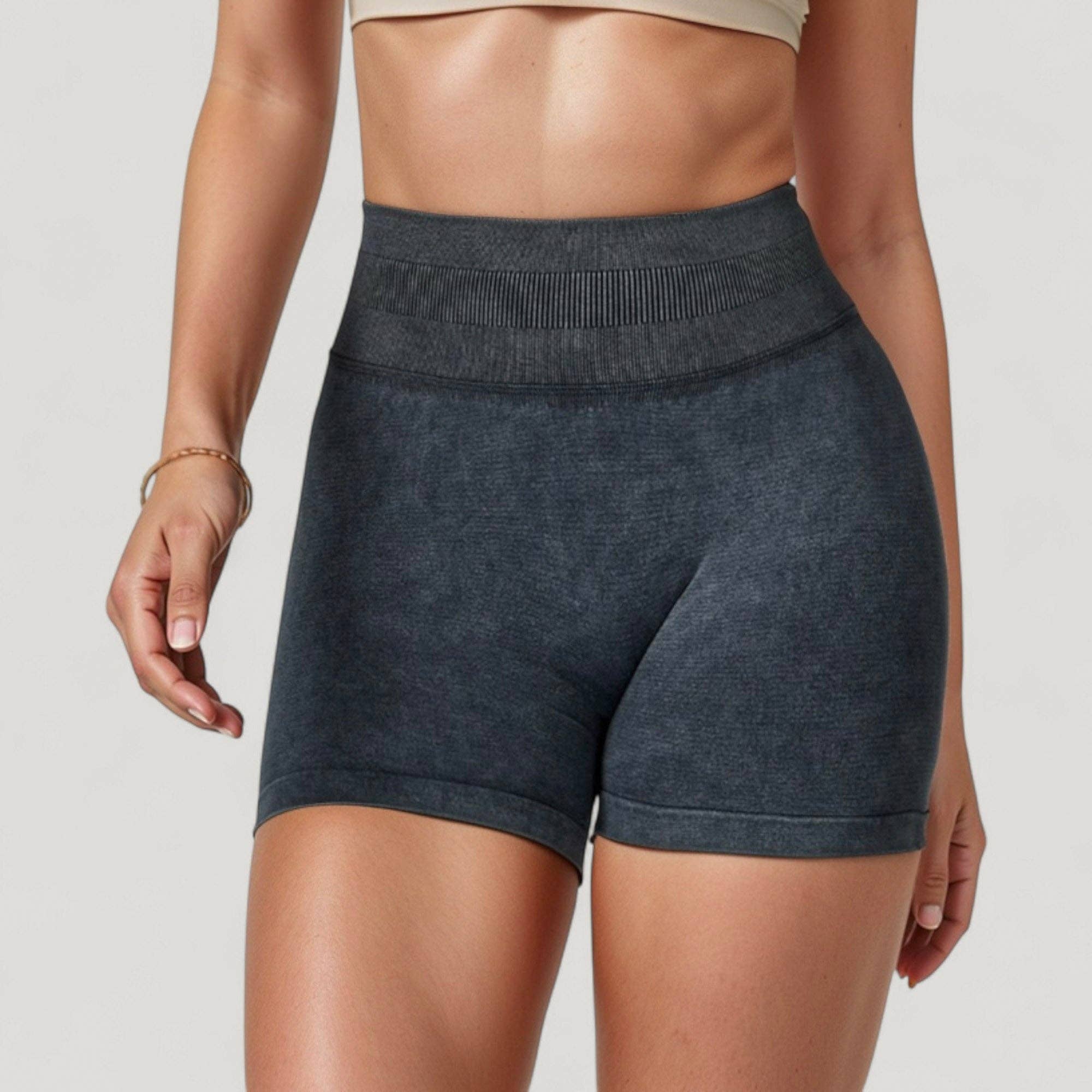 Active by Anna-Kaci - Vente Short de sport – femme - Shorts de cyclisme sans couture à taille haute côtelée pour femmes avec élasticité9