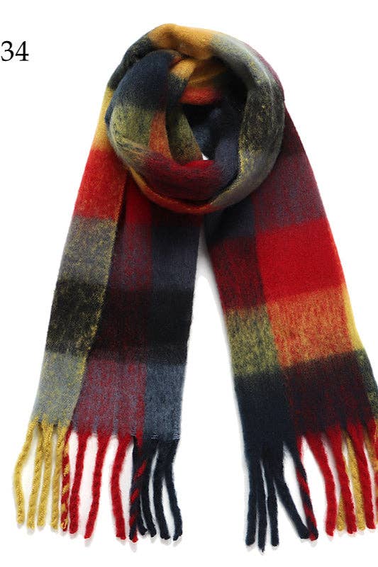 Adorro - Wholesale Scarf - Women's - Chunky Oblong Plaid Multi Color Brushed Scarf (18 colors)17